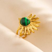 304 Stainless Steel 18K Gold Plated Ethnic Style Classic Style Inlay Geometric Artificial Gemstones Imitating Stone Rings sku image 7