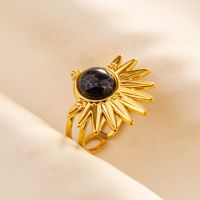 304 Stainless Steel 18K Gold Plated Ethnic Style Classic Style Inlay Geometric Artificial Gemstones Imitating Stone Rings sku image 10