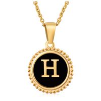 Fashion Round Letter Stainless Steel Pendant Necklace Enamel Gold Plated Stainless Steel Necklaces sku image 11