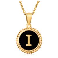 Fashion Round Letter Stainless Steel Pendant Necklace Enamel Gold Plated Stainless Steel Necklaces sku image 1