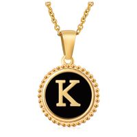 Fashion Round Letter Stainless Steel Pendant Necklace Enamel Gold Plated Stainless Steel Necklaces sku image 21