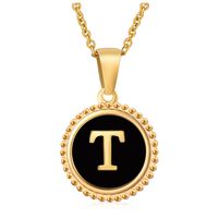 Fashion Round Letter Stainless Steel Pendant Necklace Enamel Gold Plated Stainless Steel Necklaces sku image 6