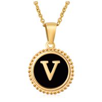 Fashion Round Letter Stainless Steel Pendant Necklace Enamel Gold Plated Stainless Steel Necklaces sku image 25