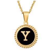 Fashion Round Letter Stainless Steel Pendant Necklace Enamel Gold Plated Stainless Steel Necklaces sku image 10
