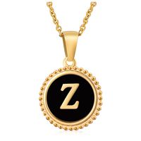 Fashion Round Letter Stainless Steel Pendant Necklace Enamel Gold Plated Stainless Steel Necklaces sku image 26