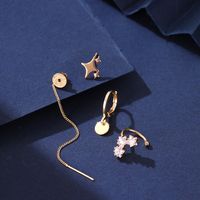 1 Set Elegant Sweet Simple Style C Shape Star Heart Shape Inlay Copper Zircon Ear Cuffs Earrings Ear Studs main image 6