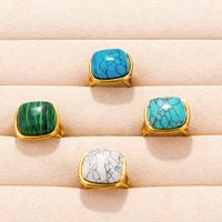 304 Stainless Steel Retro Inlay Square Artificial Gemstones Rings main image 3
