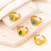304 Stainless Steel Retro Inlay Water Droplets Artificial Gemstones Rings main image 2