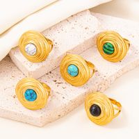 304 Stainless Steel Pastoral Inlay Solid Color Artificial Gemstones Rings main image 2