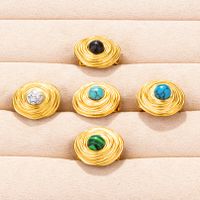 304 Stainless Steel Pastoral Inlay Solid Color Artificial Gemstones Rings main image 3