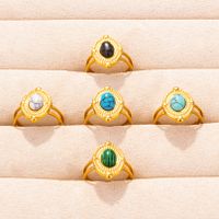 304 Stainless Steel Simple Style Classic Style Inlay Round Artificial Gemstones Rings main image 2