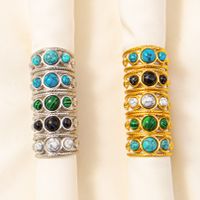 304 Stainless Steel Simple Style Inlay Round Artificial Gemstones Rings main image 1