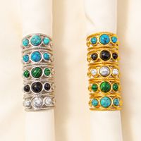 304 Stainless Steel Simple Style Inlay Round Artificial Gemstones Rings main image 6