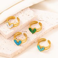 304 Stainless Steel Simple Style Inlay Heart Shape Artificial Gemstones Rings main image 2