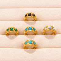 304 Stainless Steel Simple Style Inlay Round Artificial Gemstones Rings main image 2