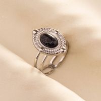 304 Stainless Steel Simple Style Classic Style Inlay Round Artificial Gemstones Rings sku image 1