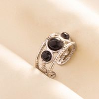 304 Stainless Steel Simple Style Inlay Round Artificial Gemstones Rings sku image 1