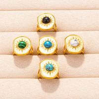 304 Stainless Steel Simple Style Inlay Water Droplets Artificial Gemstones Rings main image 3