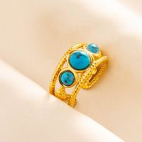 304 Stainless Steel Simple Style Inlay Round Artificial Gemstones Rings sku image 6