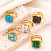 304 Stainless Steel Retro Inlay Square Artificial Gemstones Rings main image 2