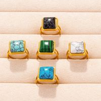 304 Stainless Steel Retro Inlay Square Artificial Gemstones Rings main image 3