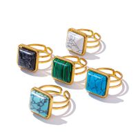 304 Stainless Steel Retro Inlay Square Artificial Gemstones Rings main image 5