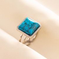 304 Stainless Steel Retro Inlay Square Artificial Gemstones Rings sku image 2