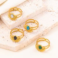 304 Stainless Steel 18K Gold Plated Classical Lady Classic Style Inlay Geometric Artificial Gemstones Imitating Stone Open Rings main image 1