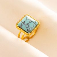 304 Stainless Steel Retro Inlay Square Artificial Gemstones Rings sku image 8