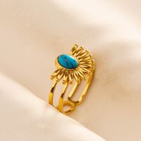 304 Stainless Steel 18K Gold Plated Classical Lady Classic Style Inlay Geometric Artificial Gemstones Imitating Stone Open Rings sku image 6