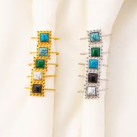 304 Stainless Steel 18K Gold Plated Vintage Style Ethnic Style Inlay Geometric Artificial Gemstones Imitating Stone Open Rings main image 1