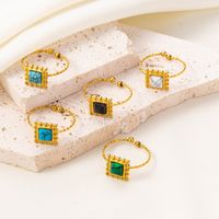 304 Stainless Steel 18K Gold Plated Vintage Style Ethnic Style Inlay Geometric Artificial Gemstones Imitating Stone Open Rings main image 3