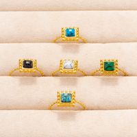 304 Stainless Steel 18K Gold Plated Vintage Style Ethnic Style Inlay Geometric Artificial Gemstones Imitating Stone Open Rings main image 4