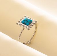 304 Stainless Steel 18K Gold Plated Vintage Style Ethnic Style Inlay Geometric Artificial Gemstones Imitating Stone Open Rings sku image 2