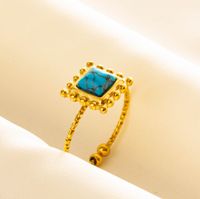 304 Stainless Steel 18K Gold Plated Vintage Style Ethnic Style Inlay Geometric Artificial Gemstones Imitating Stone Open Rings sku image 6