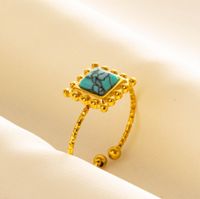 304 Stainless Steel 18K Gold Plated Vintage Style Ethnic Style Inlay Geometric Artificial Gemstones Imitating Stone Open Rings sku image 8