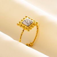 304 Stainless Steel 18K Gold Plated Vintage Style Ethnic Style Inlay Geometric Artificial Gemstones Imitating Stone Open Rings sku image 9