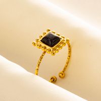 304 Stainless Steel 18K Gold Plated Vintage Style Ethnic Style Inlay Geometric Artificial Gemstones Imitating Stone Open Rings sku image 10