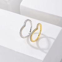 Sterling Silver 14K Gold Plated White Gold Plated Bridal Classic Style Plating Inlay V Shape Zircon Rings main image 3