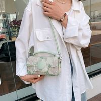 Women's Pu Leather Printing Classic Style Sewing Thread Zipper Flip Cover Handbag Crossbody Bag sku image 3