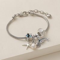 Wholesale Jewelry Vacation Beach Tropical Starfish Dolphin Shell Alloy Rhinestone Copper Rhinestones Enamel Inlay Bracelets sku image 1