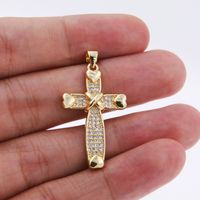 Wholesale Hip-Hop Shiny Cross Copper Plating 18K Gold Plated Zircon sku image 1