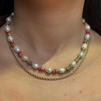 304 Stainless Steel Natural Pearls Vary In Size, Please Consider Carefully Before Ordering! 18K Gold Plated Elegant Beach Tropical Beaded Geometric Necklace main image 4