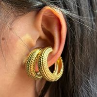 1 Pair IG Style Basic C Shape Solid Color Thick 304 Stainless Steel 14K Gold Plated Ear Cuffs main image 6