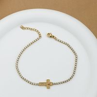 Titanium Steel Gold Plated Elegant Simple Style Plating Cross Artificial Diamond Bracelets main image 6