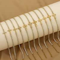Titanium Steel Gold Plated Elegant Simple Style Plating Cross Artificial Diamond Bracelets main image 3