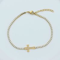 Titanium Steel Gold Plated Elegant Simple Style Plating Cross Artificial Diamond Bracelets sku image 1