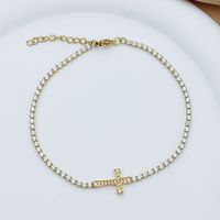 Titanium Steel Gold Plated Elegant Simple Style Plating Cross Artificial Diamond Bracelets sku image 2