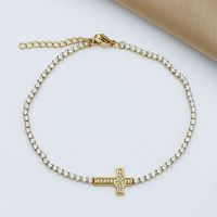 Titanium Steel Gold Plated Elegant Simple Style Plating Cross Artificial Diamond Bracelets sku image 4