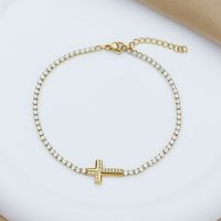 Titanium Steel Gold Plated Elegant Simple Style Plating Cross Artificial Diamond Bracelets sku image 3